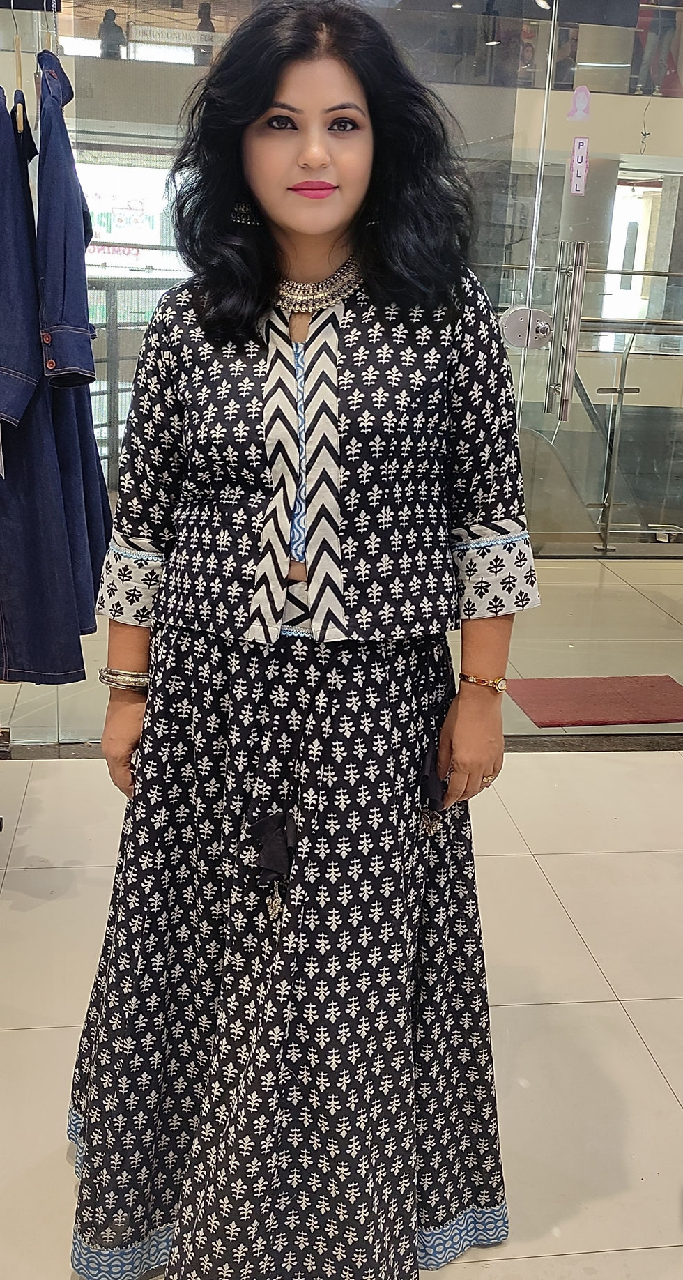 Thumbnail: Hand Block Printed Black Skirt and Crop Top Set