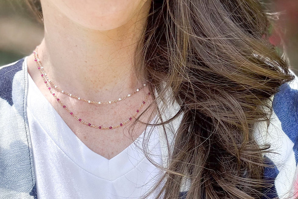 Thumbnail: Grace & Gold gold-filled necklace with enamel accents fuschia fuchsia purple pink Grace and Gold spring necklace gold filled