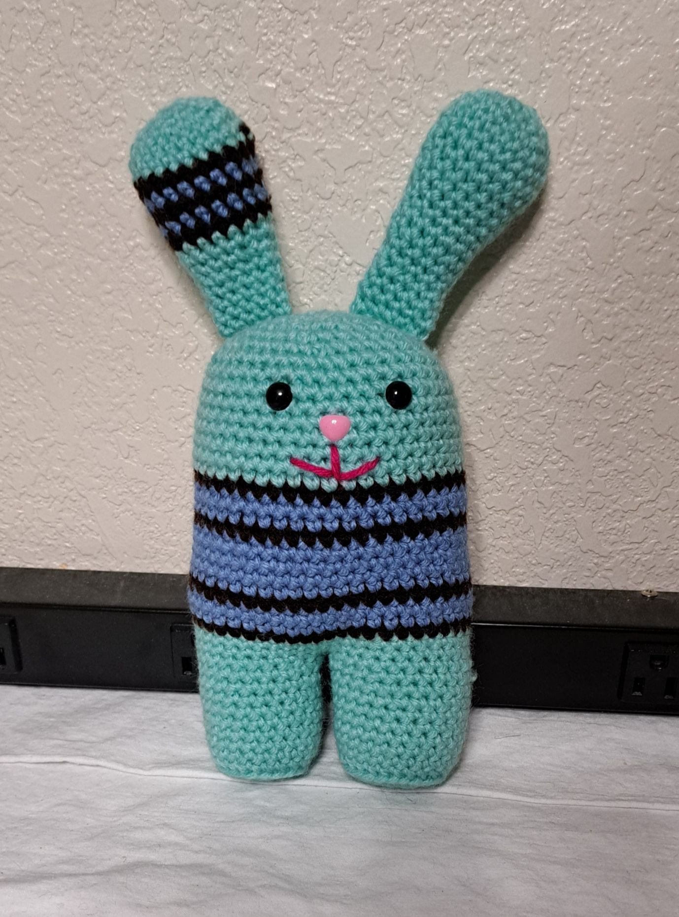Turquoise Bunny with Stripe Shirt Amigurumi