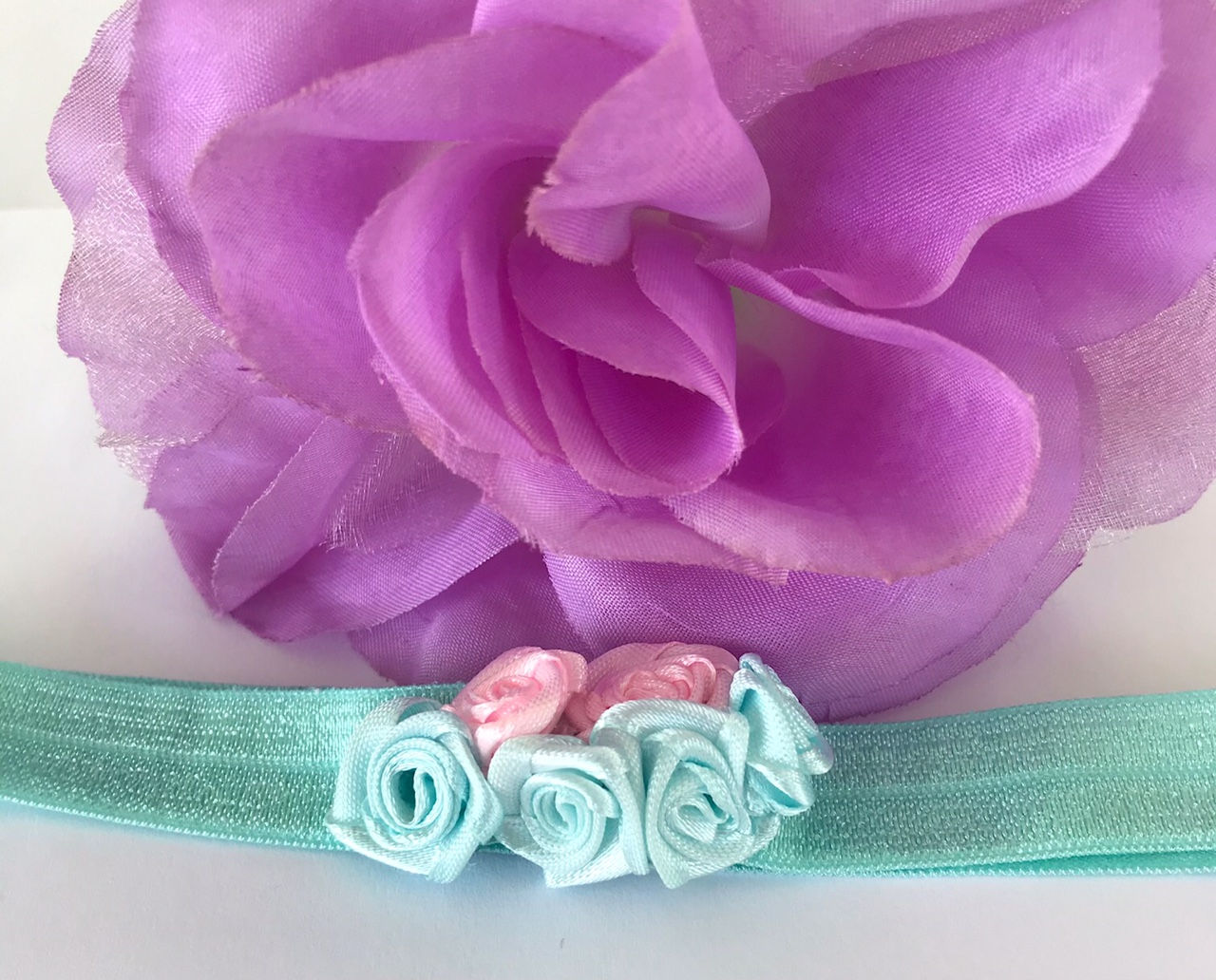 Blue & Pink Pastel Rosettes Baby Headband