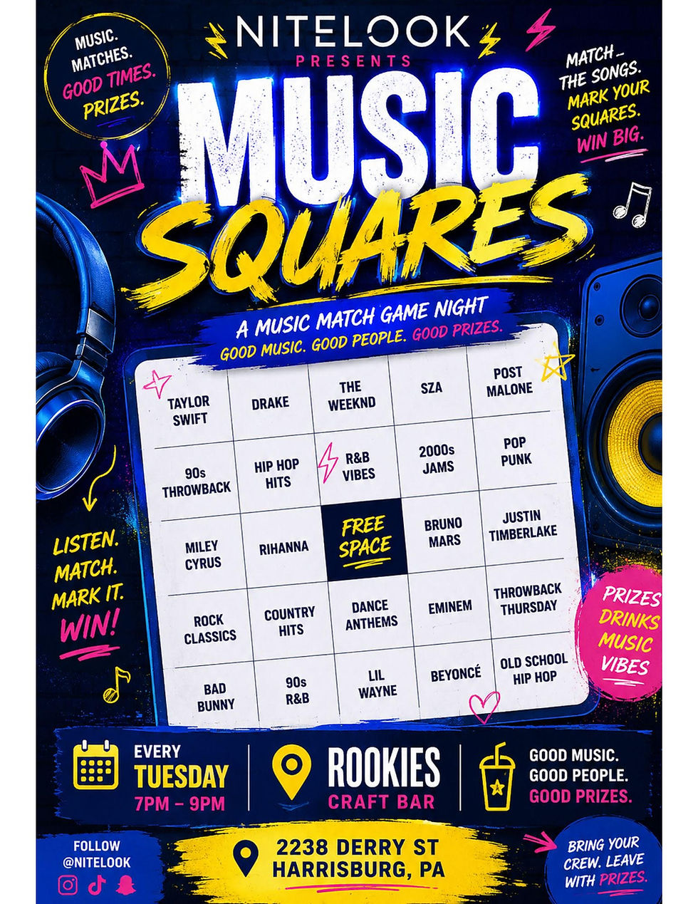 Music Squares Bingo - Game Night