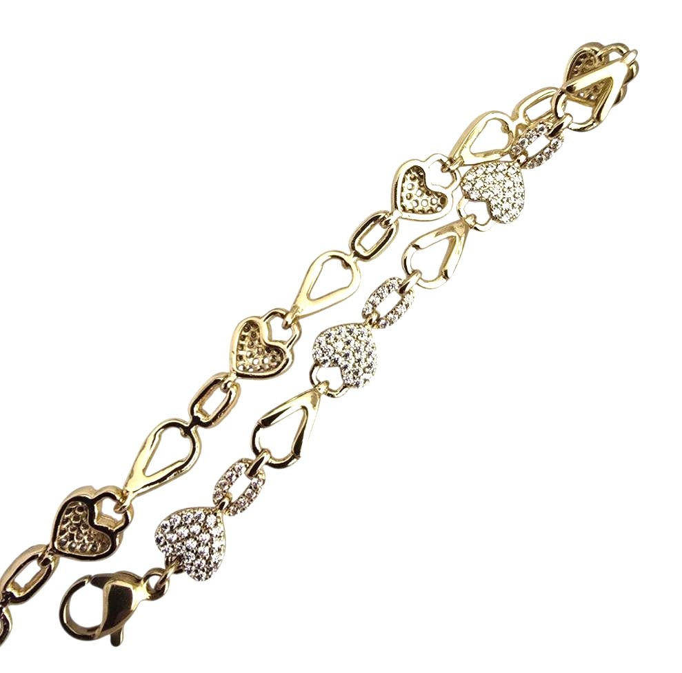 Heart bracelet with cubic zirconia accents in 14k gold plated.