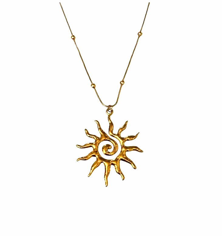 Gold Sun pendant Necklace Waterproof-Hypoallergenic
