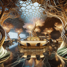 Fantasy-Luxury Bar Design: Blending Organic Forms with Gilded Details