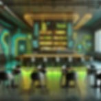 the cyberpunk bar design with neon greens and yellows adding a tech-inspired glow.