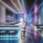 he sBar with sleek lines, glowing neon, and cutting-edge tech