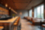 Wide angle view of a minimalistic bar space with sleek furniture
