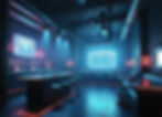 a futuristic cyberpunk bar with a "hacker’s hideout" theme, complete with an industrial bunker style, neon accents, and interactive holographic screens.