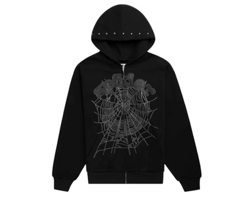 Sp5der OG Web Studded Zip Hoodie Black main image 0