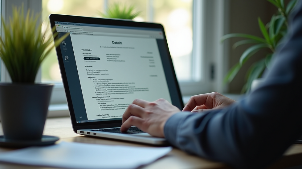 Close-up view of a person typing on a laptop with a resume template on screen