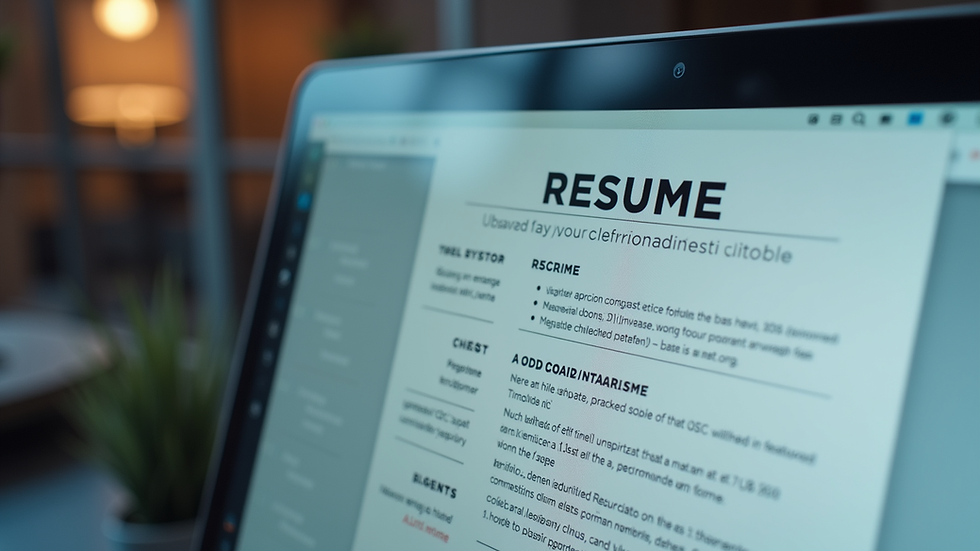 Close-up view of a resume template on a computer screen with highlighted sections