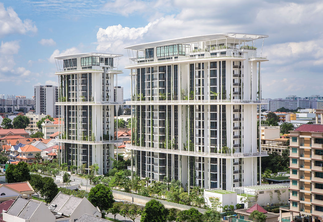 Overall exterior view of The Tembusu in Singapore.