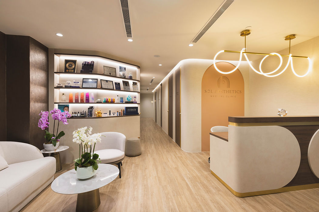 Reception lounge in the SOL Aesthetics Medical Clinic interior.