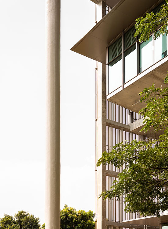 Façade and column detail of a net-zero academic building in Singapore.