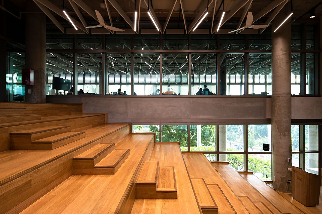 Stepped learning space in a net-zero academic building in Singapore.