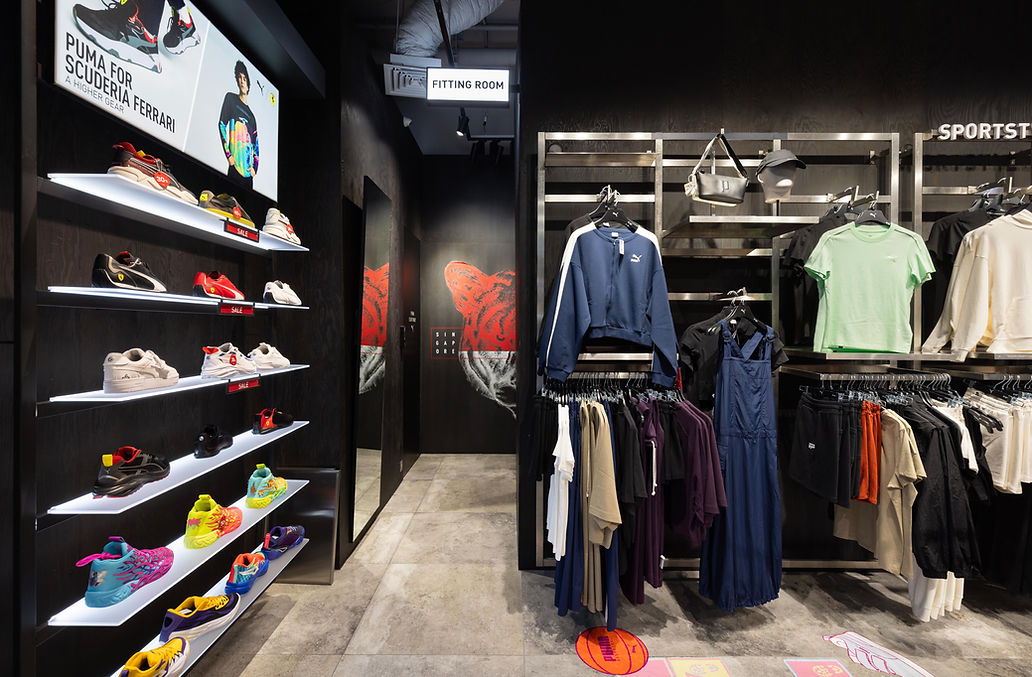 Sportswear display area in the Puma retail interior.