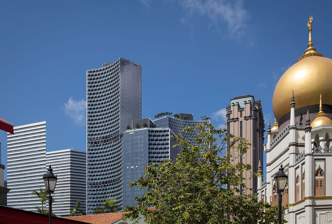 Urban context view of an integrated mixed-use development in Singapore.