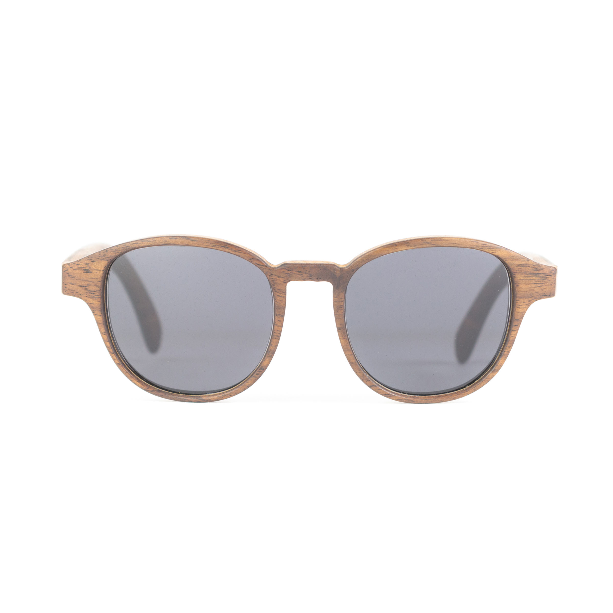 Wooden eyewear, handmade, gray lenses, american walnut wood with sloveni walnut, wood eyewear and sunglasses, front view
