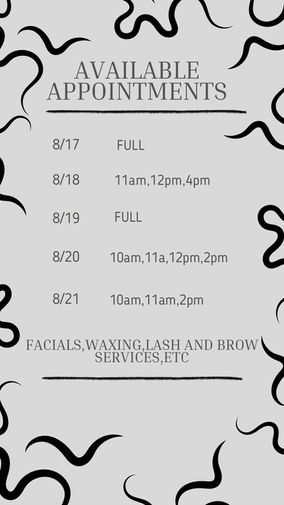 Amelia’s Availability This Week