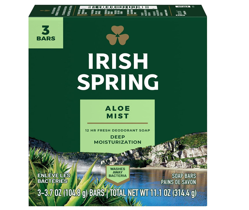 Miniatura: Irish Spring Aloe Mist Mydło Dezodorujące z Olejem Lnianym 3,7oz – Zestaw 3 Szt.
