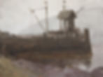 Monhegan Dock and Fog - 12" x 16" - Oil