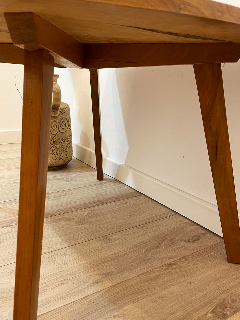 Miniature : Table basse en bois massif, pieds compas - Années 60