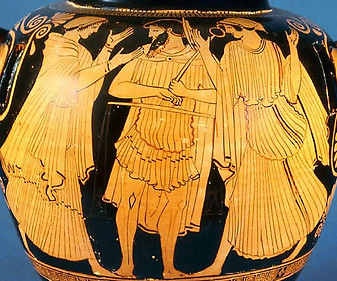 Thetis, Eos, Hermes e as escalas do destino, estamnos de figuras vermelhas atenienses C5 aC, Museu de Belas Artes de Boston