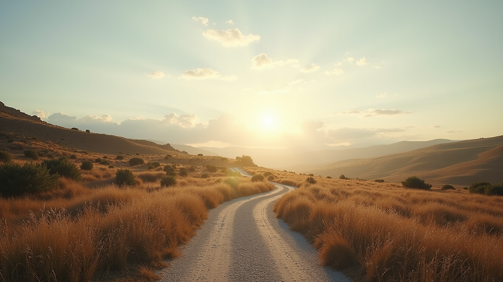 Eye-level view of a serene landscape with a winding path