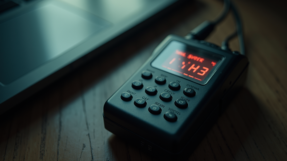 Close-up view of a digital EVP recorder used in paranormal investigations