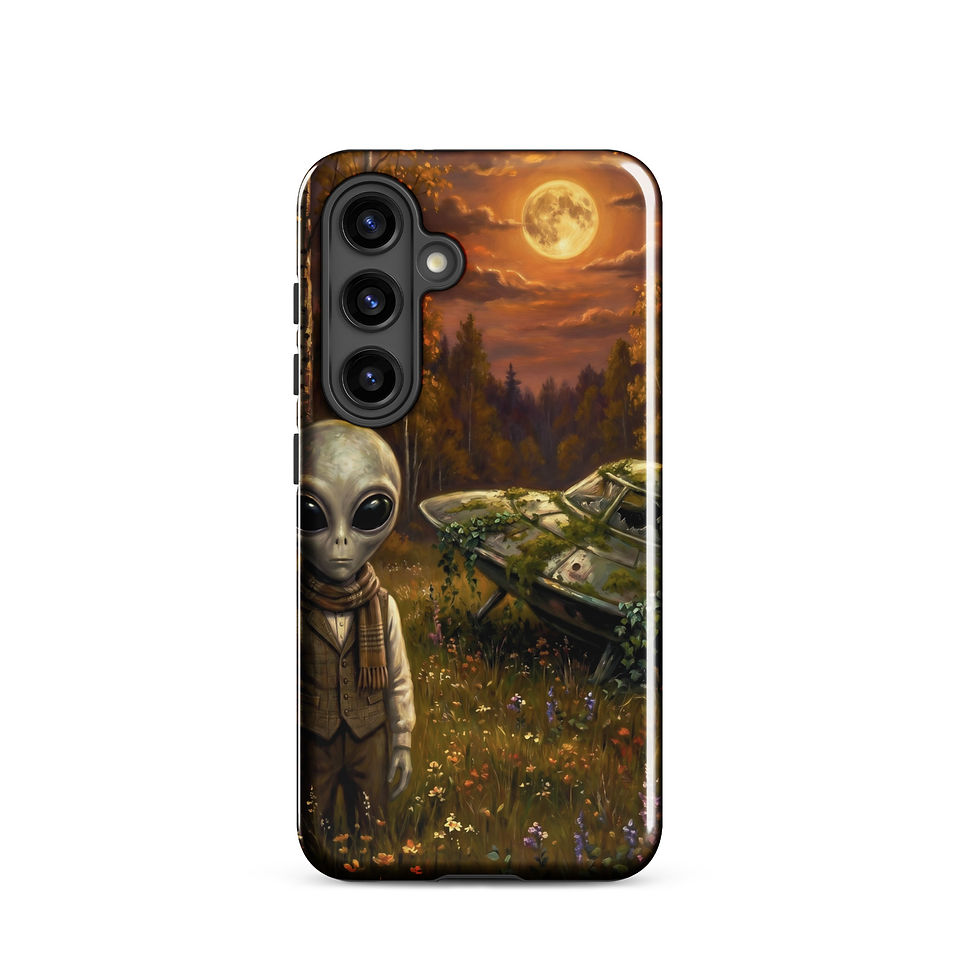 Thumbnail: Whimsical yet spooky cosmic cottagecore illustration on an impact-resistant smartphone protector.