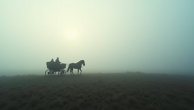 Horse and carriage travelling along a haunted highway