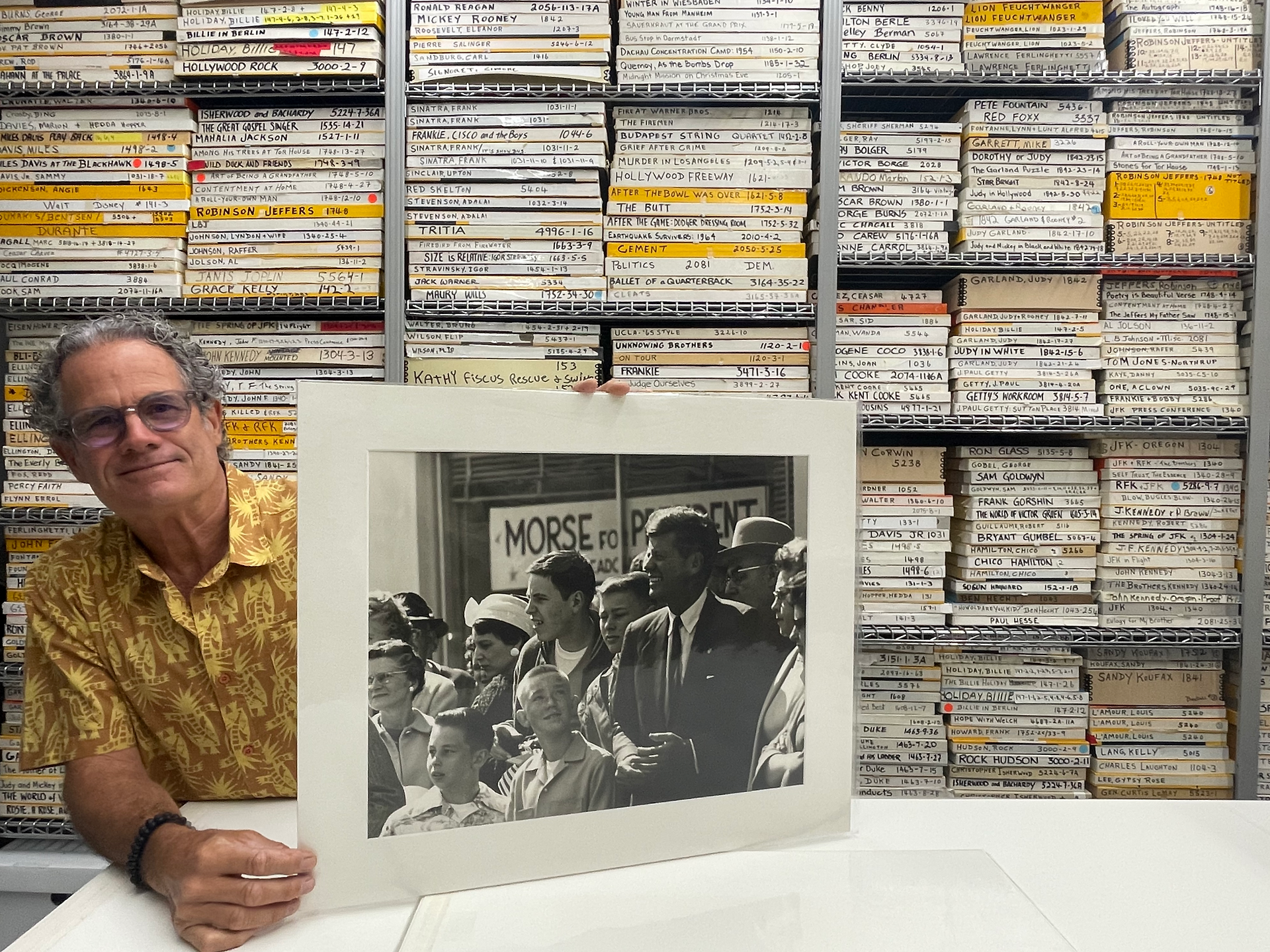Devik talks about a photo of John F. Kennedy, taken by Leigh Wiener on the campaign trail.
