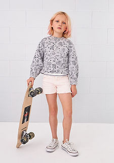 IKKS-SHORT EN JEAN ROSE PALE EFFET USURES FRANGE FILLE IKKS