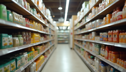 A shopping aisle full with all kinds of pet products on shelves