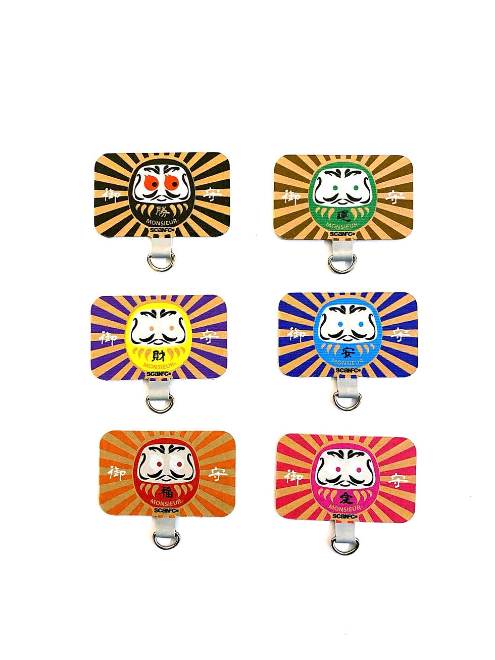 Thumbnail: SCANFC Daruma mobile strap with phone tag (Black勝)