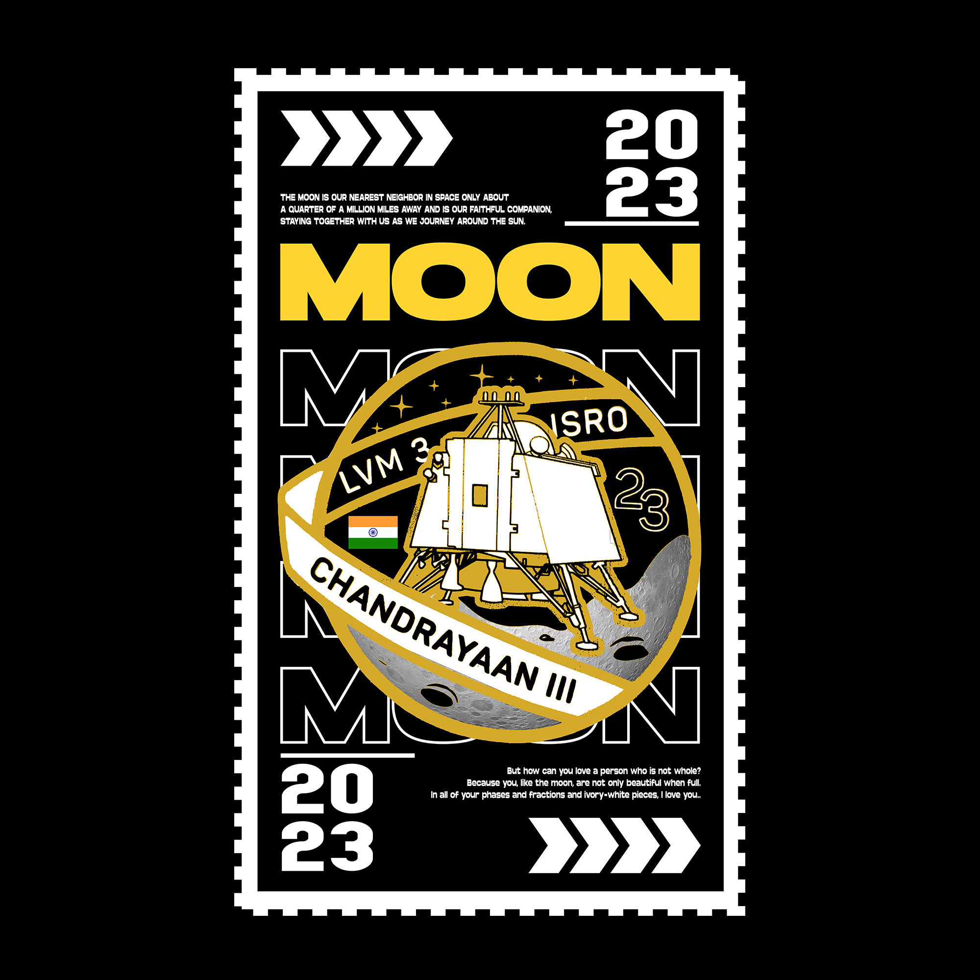 Moon Chandrayaan 3 2023 Stamp Cloth Sticker