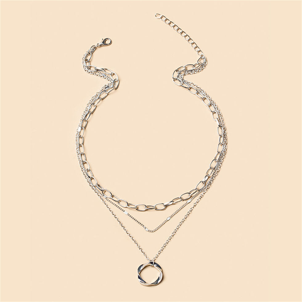 Thumbnail: SUMENG 2024 New Gold Color Multi Layered Chains Necklace for Women Girls Circle 
