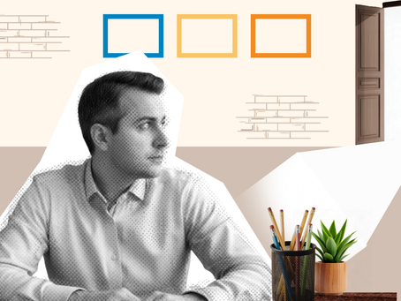 Businessman looking longingly at a cracked door