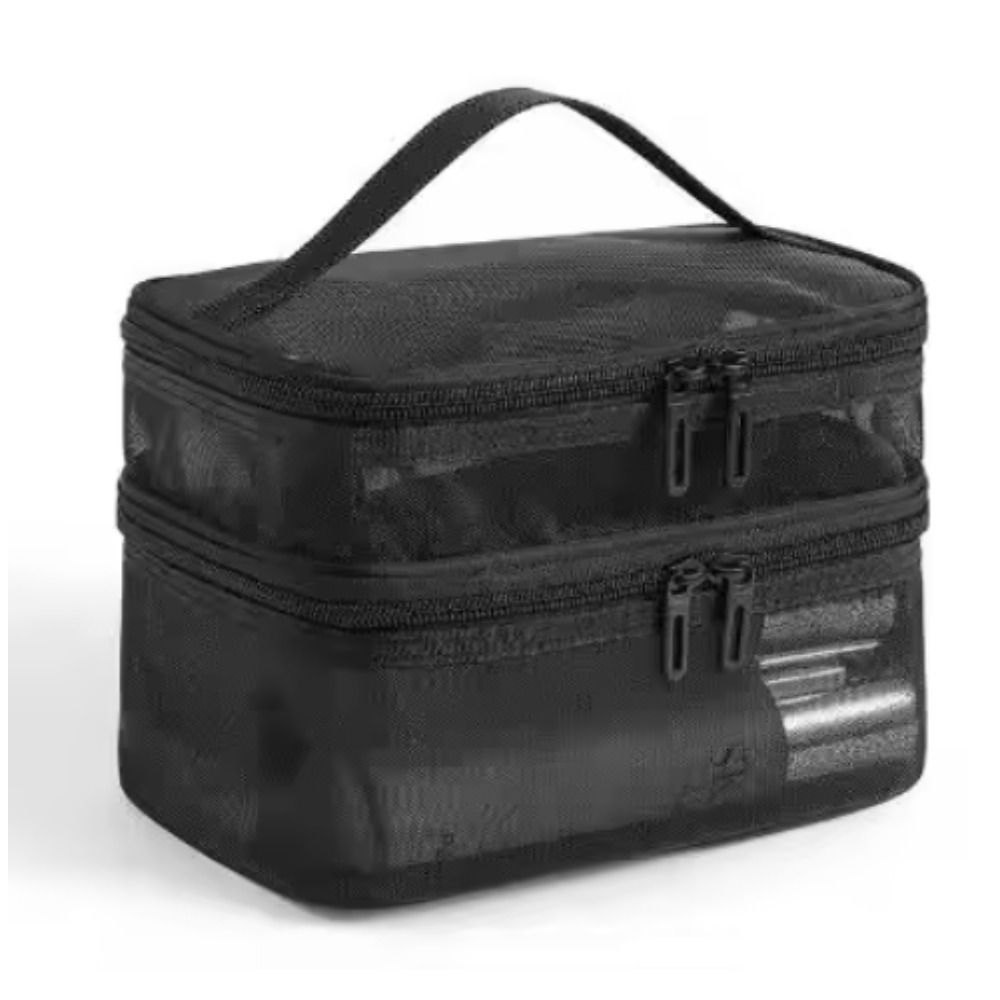 Double Layer Mesh Makeup Bag, Wash Bag, Women's Portable New Large Capacity Stor