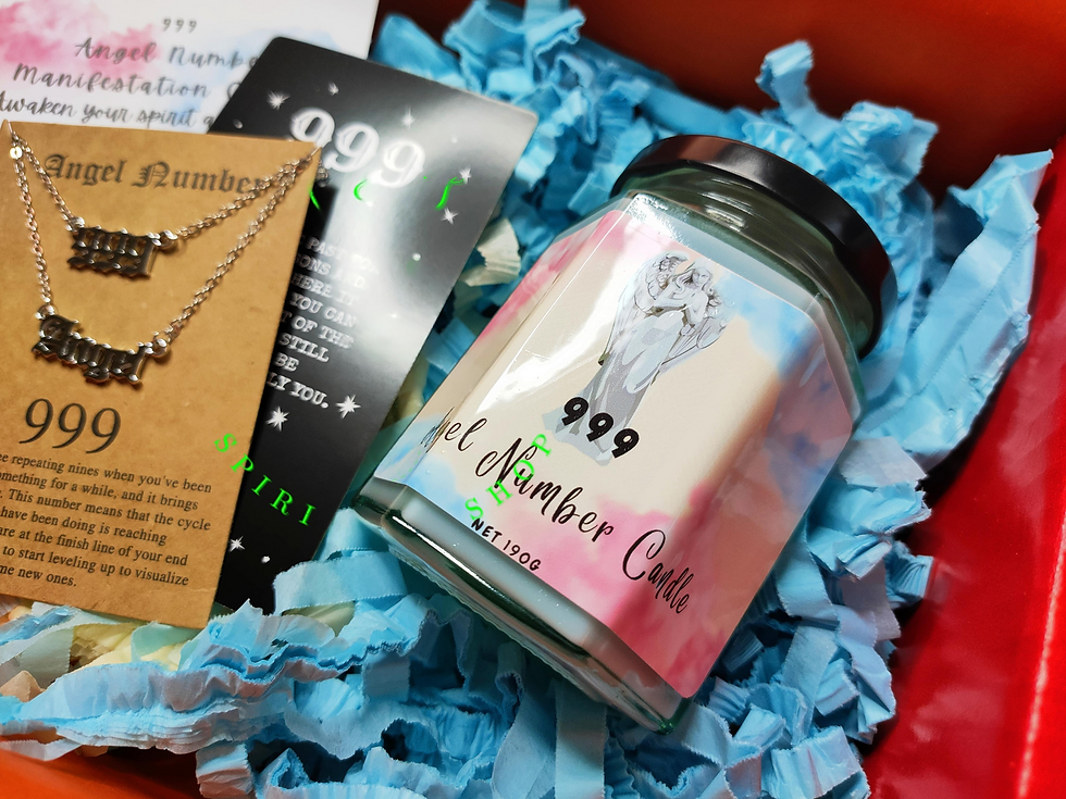 Thumbnail: Angel number 999 candle and necklace gift set