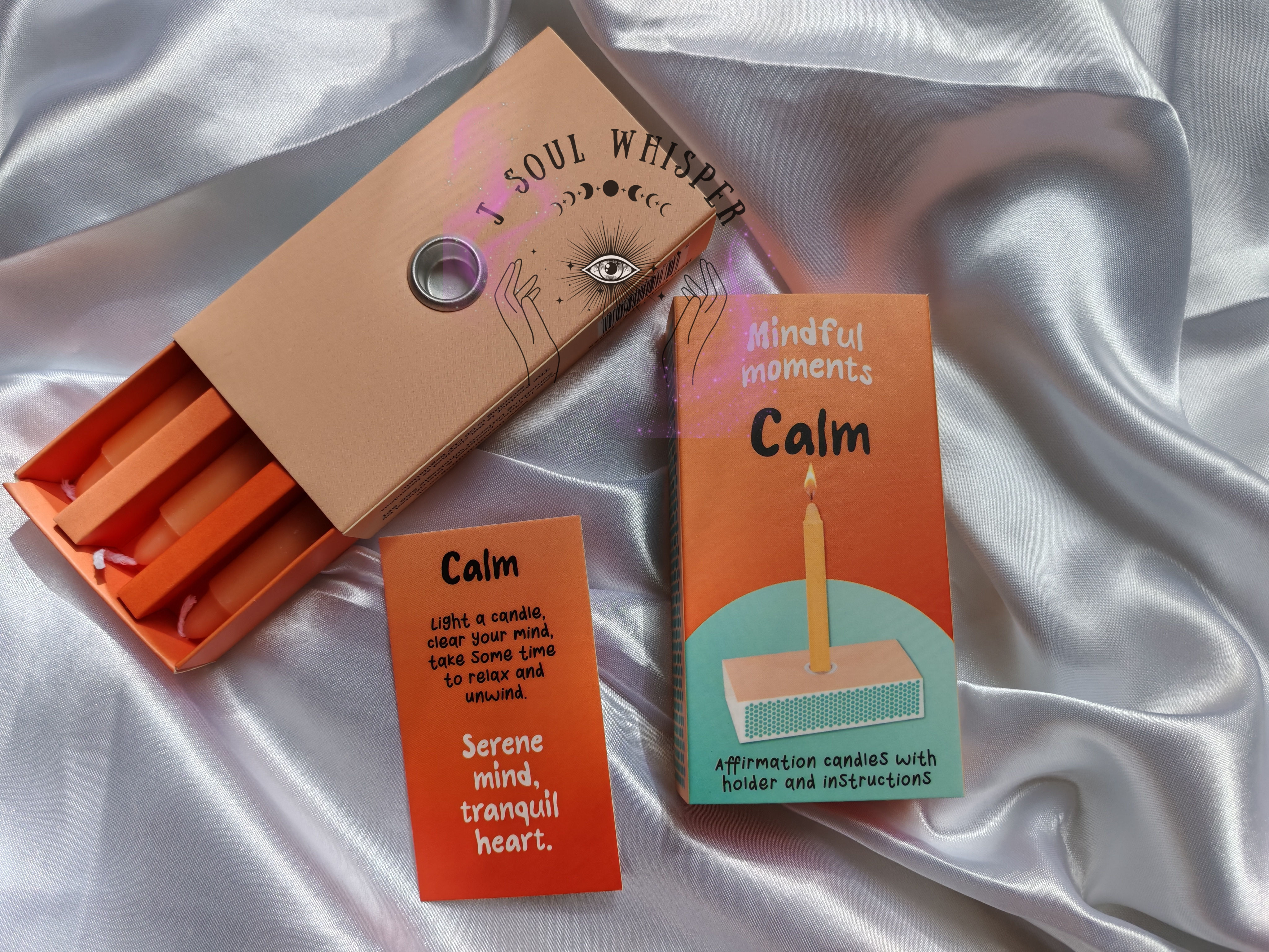 Calm bath kit with incense and candle, promoting tranquility