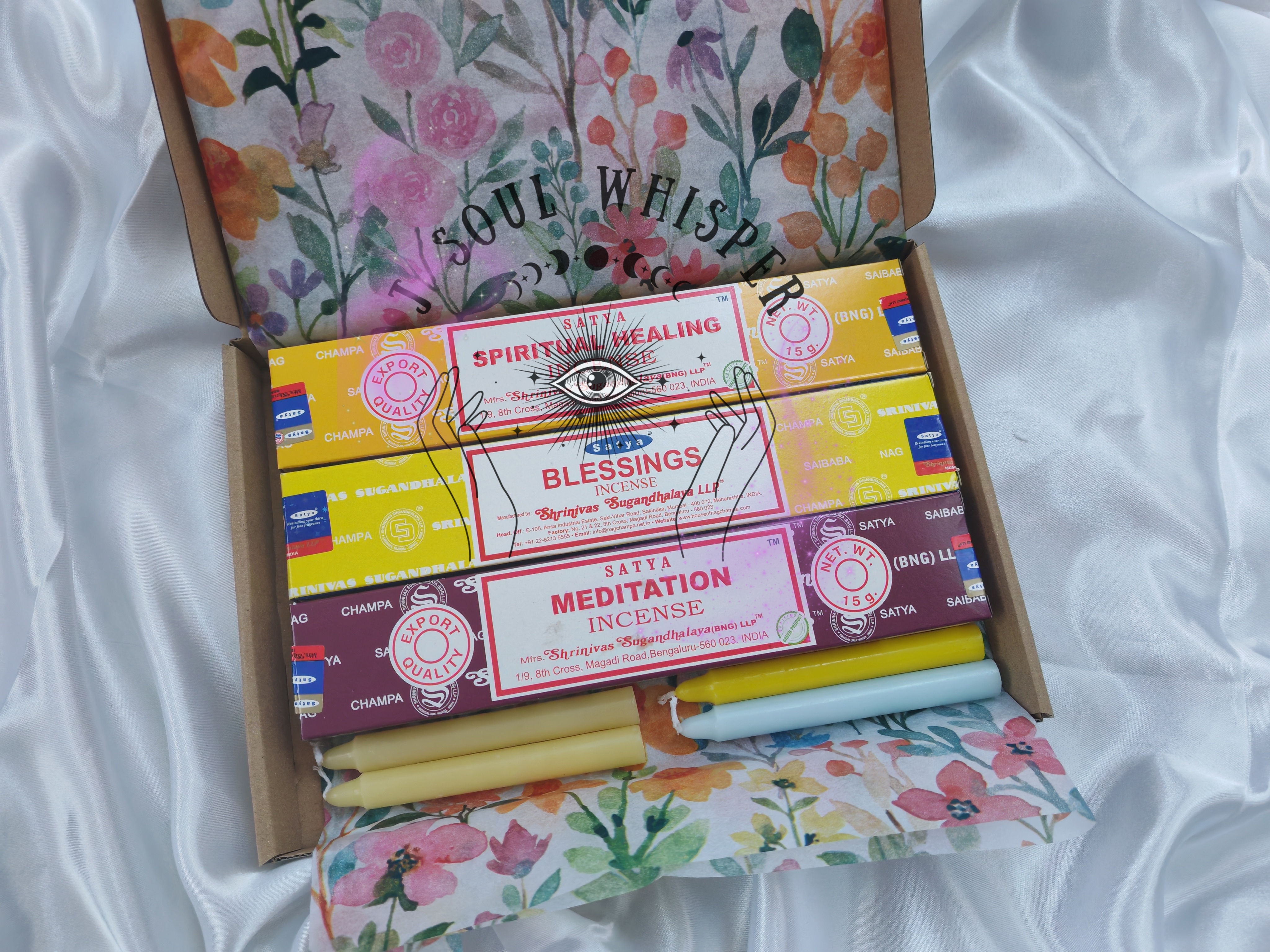 J Soul Whisper's bath kit: incense, candles, and blessings