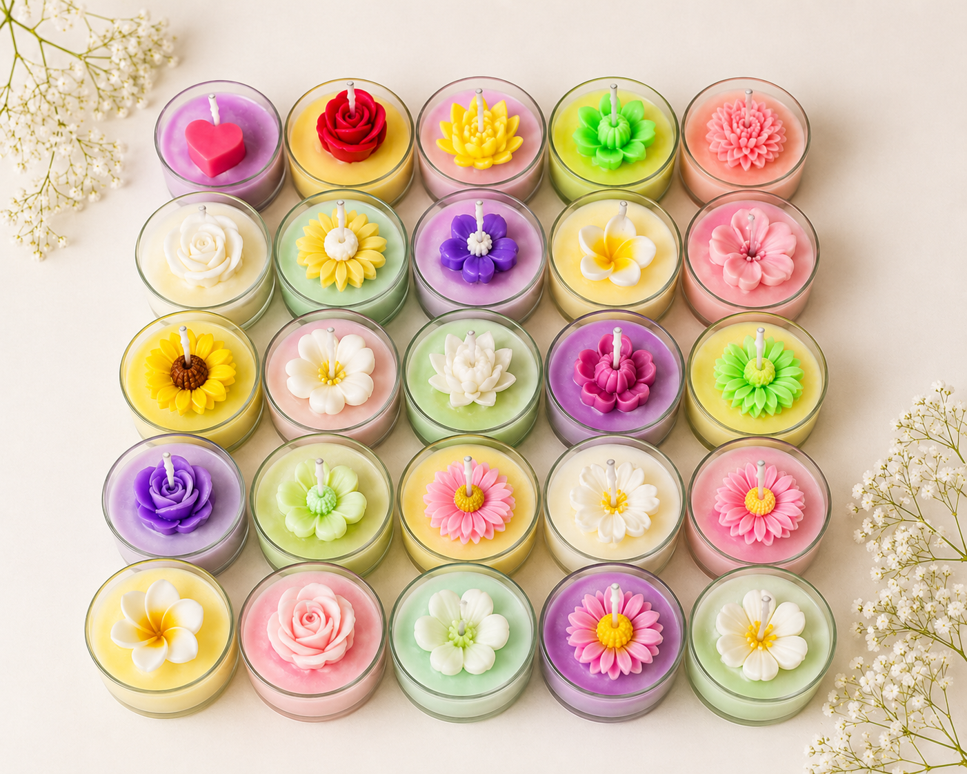 AURAHAUS Floral Tealight Candles Set 20 | Decorative Scented Flower Candles