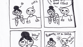 "So you like fishing...?" a cartoon by Amyelinie Junk