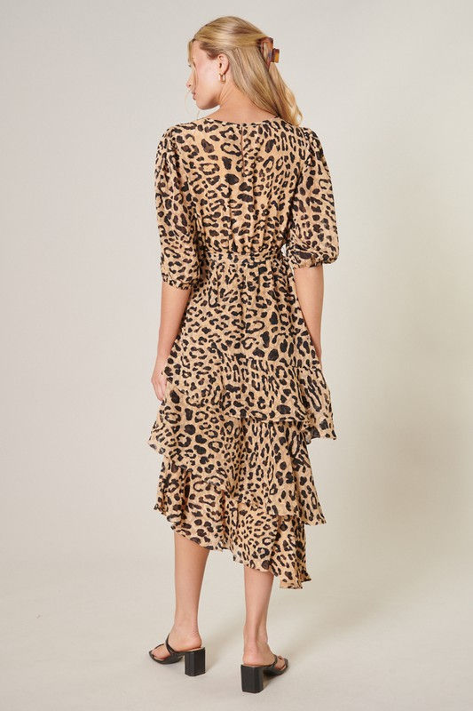 Thumbnail: JAVA LEOPARD ASYMMETRICAL RUFFLE MIDI DRESS