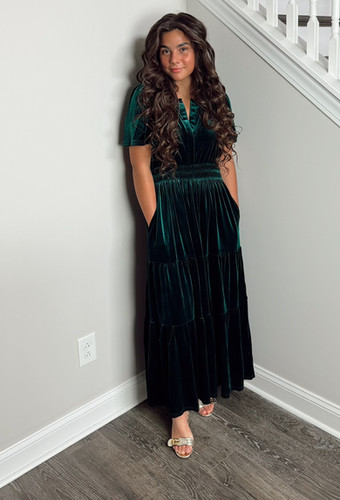 green emerald velvet dress Velvet Grandad Dress | Forest Green main image 0