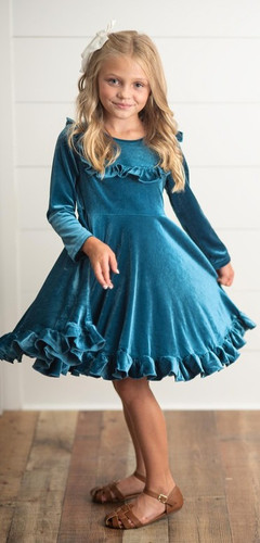 girls velvet dress A classic girl's dress in antique blue velvet special occasion dress Classic Girl