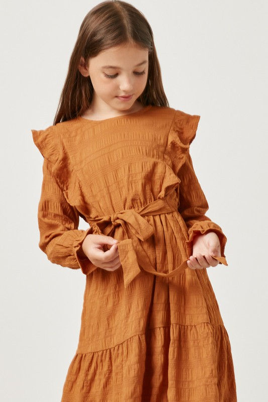 Thumbnail: GIRLS RUFFLED TIE BOHO DRESS