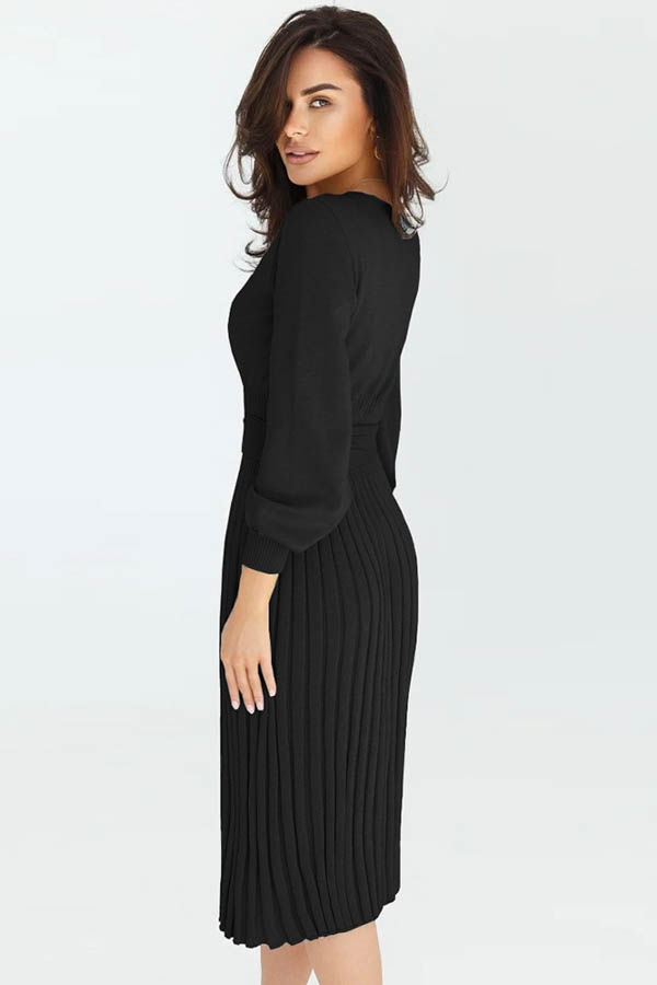 Thumbnail: BLACK PLEATED SWEATER DRESS