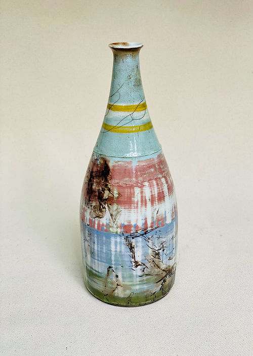 Multicolored Raku Bottle